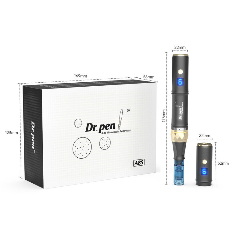 Dr pen A8s Black Dermapen 2023 최신 무선 디지털 6 레벨 머리 표적 피부 재생 장치
