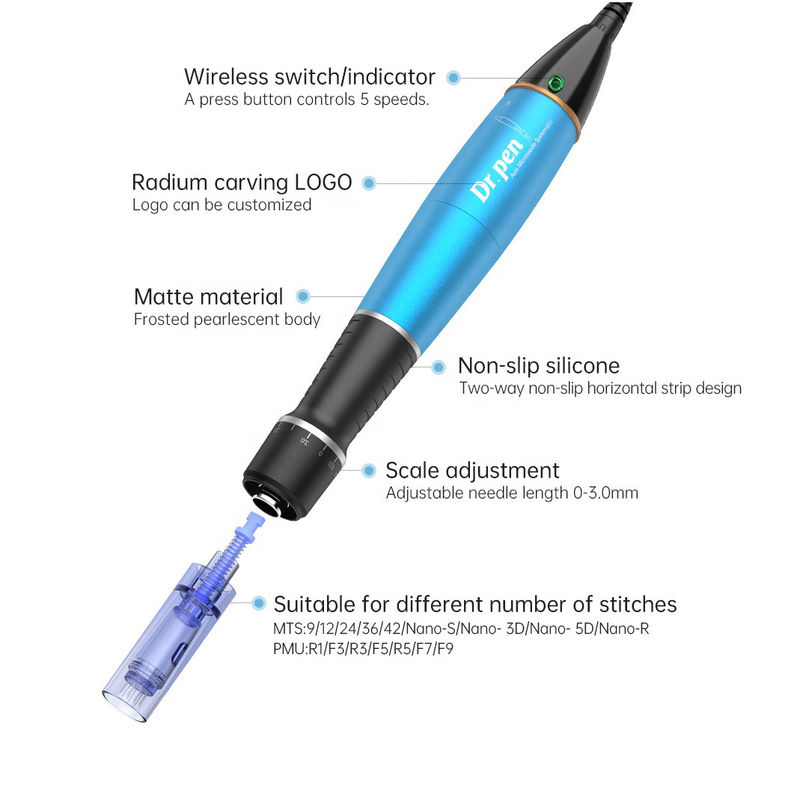 조절 가능한 바늘 길이가 1.0mm A1c A1w 백화 치료용 전기 피부 펜